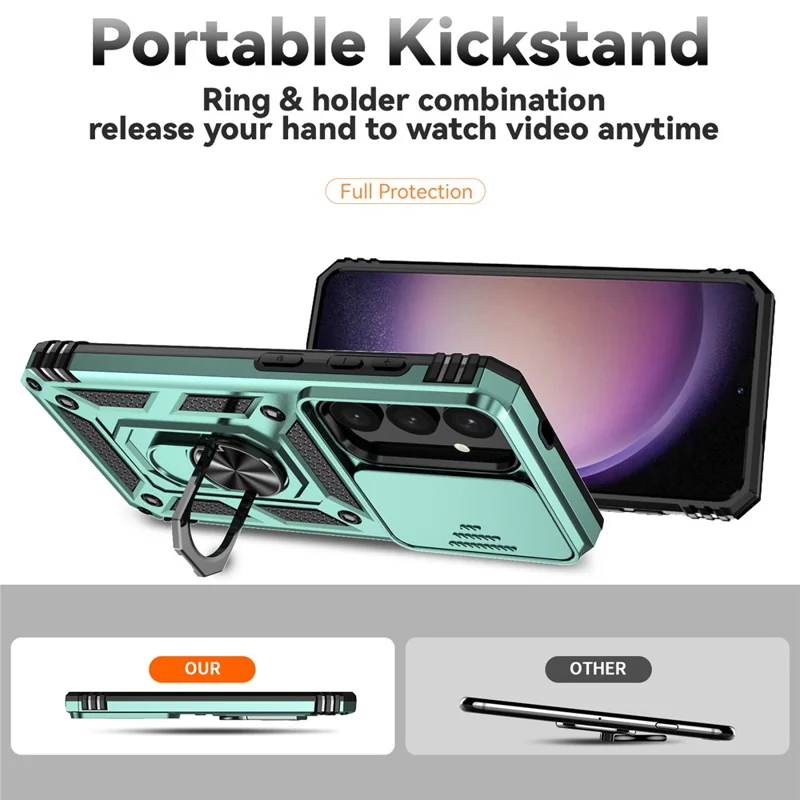 For Samsung Galaxy S24+ Armour Phone Case Camera Protection Kickstand Cover - Green