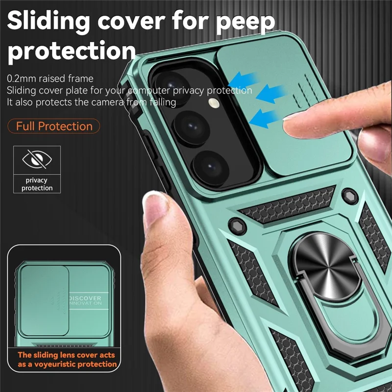 For Samsung Galaxy S24+ Armour Phone Case Camera Protection Kickstand Cover - Green