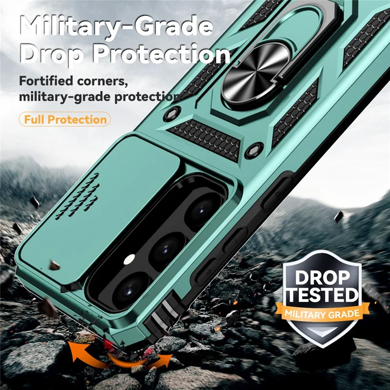 For Samsung Galaxy S24+ Armour Phone Case Camera Protection Kickstand Cover - Green