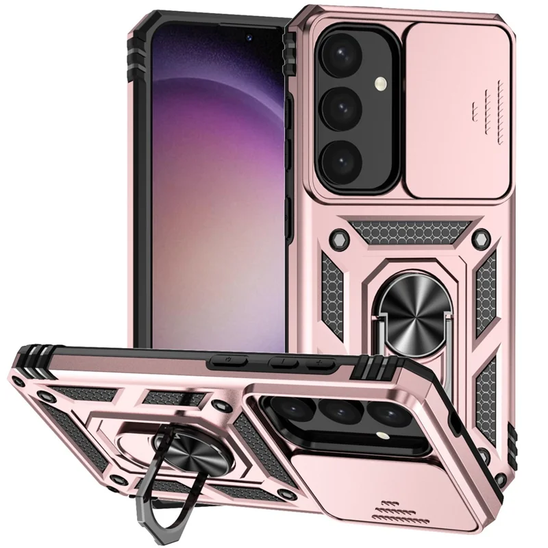 For Samsung Galaxy S24+ Armour Phone Case Camera Protection Kickstand Cover - Rose Gold
