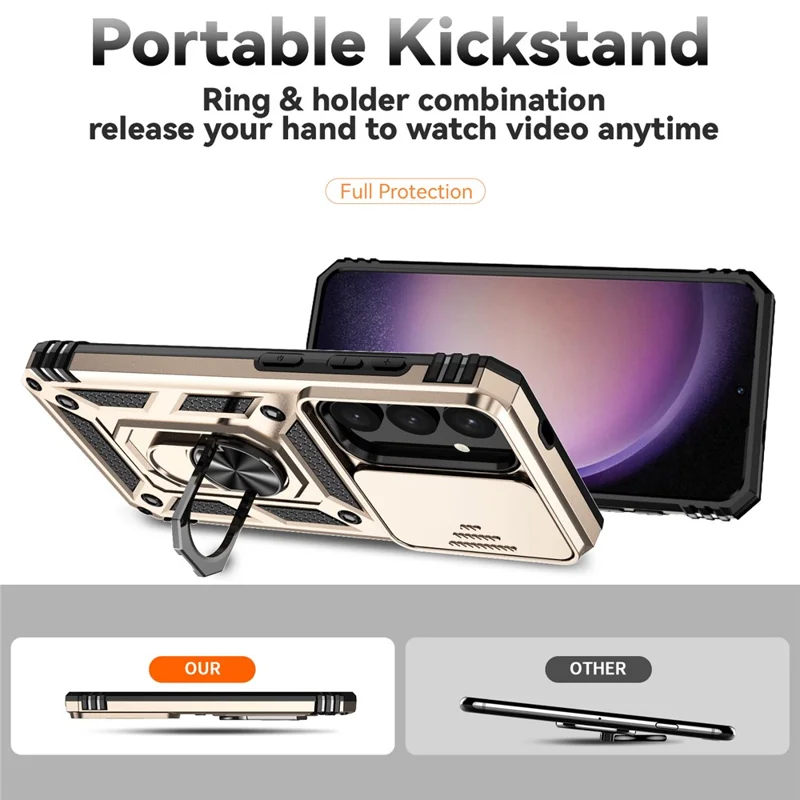 For Samsung Galaxy S24+ Armour Phone Case Camera Protection Kickstand Cover - Rose Gold