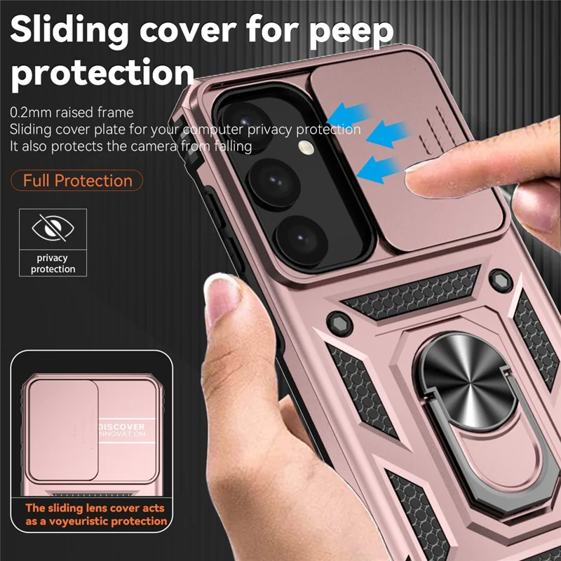 For Samsung Galaxy S24+ Armour Phone Case Camera Protection Kickstand Cover - Rose Gold