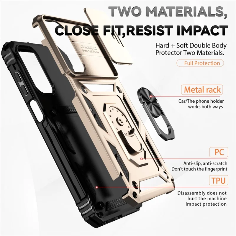 For Samsung Galaxy A15 5G Phone Case with Slide Camera Cover Military Grade Drop Protection - Gold
