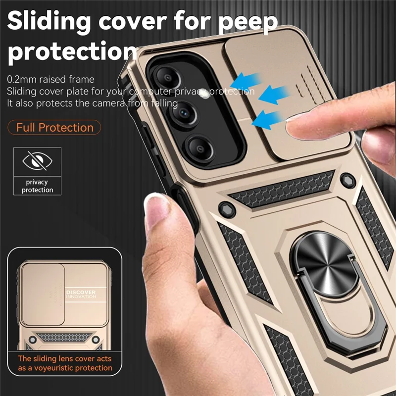 For Samsung Galaxy A15 5G Phone Case with Slide Camera Cover Military Grade Drop Protection - Gold