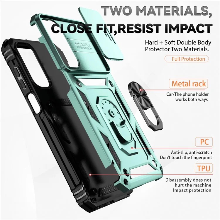 For Samsung Galaxy A15 5G Phone Case with Slide Camera Cover Military Grade Drop Protection - Green