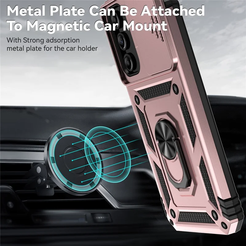Capa para Samsung Galaxy A15 5G com tampa deslizante para câmera, proteção militar contra quedas - Ouro Rosa