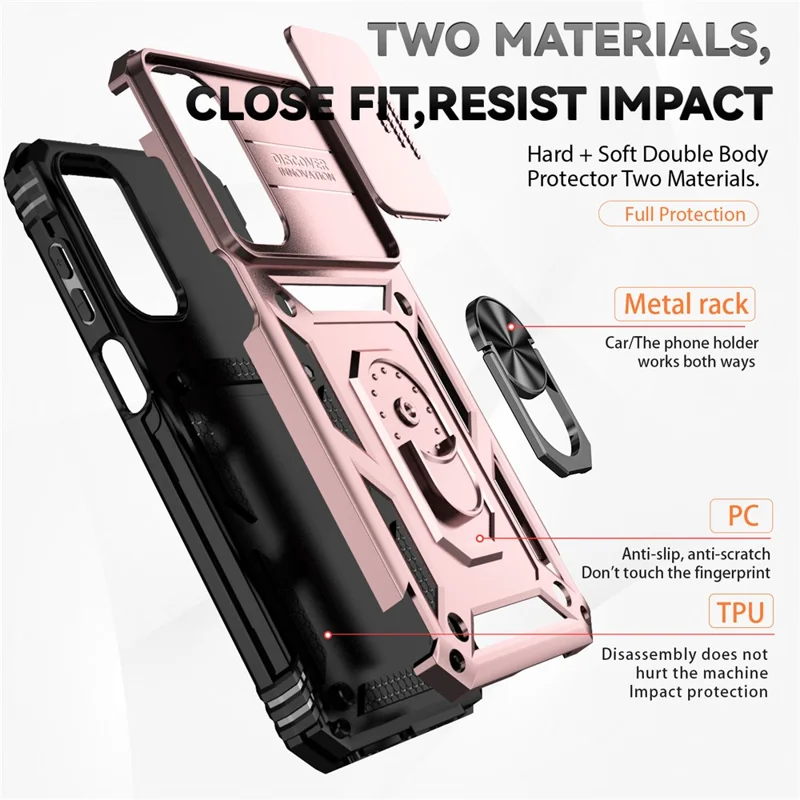 Capa para Samsung Galaxy A15 5G com tampa deslizante para câmera, proteção militar contra quedas - Ouro Rosa