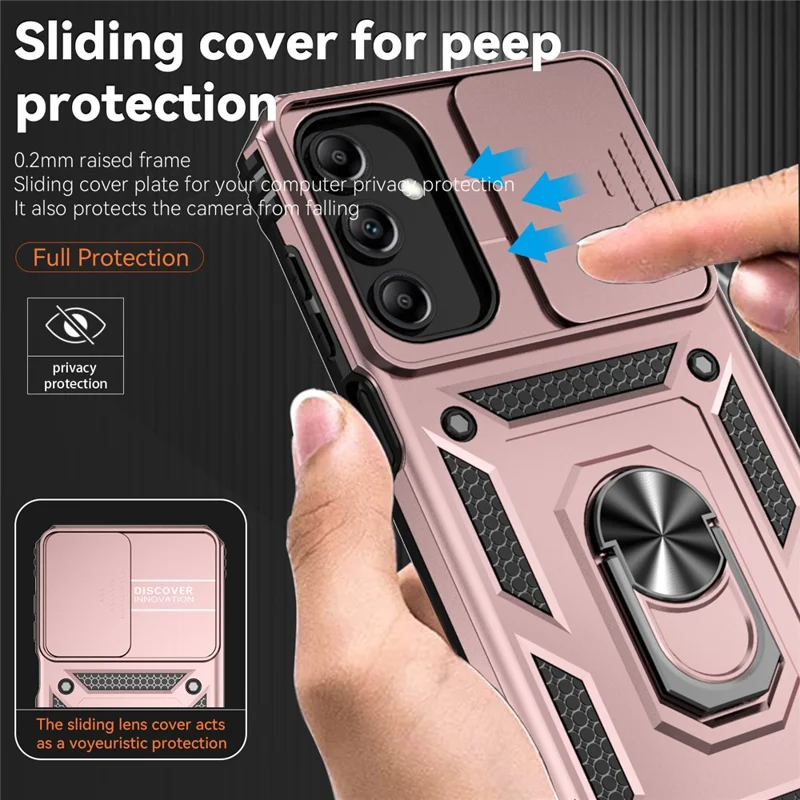 Capa para Samsung Galaxy A15 5G com tampa deslizante para câmera, proteção militar contra quedas - Ouro Rosa