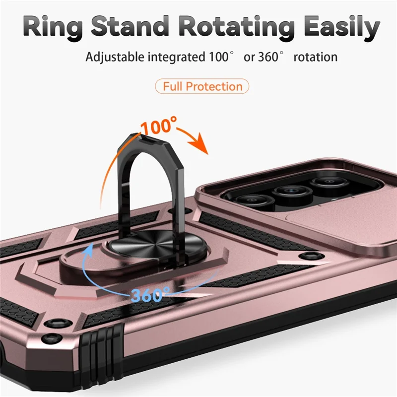 Capa para Samsung Galaxy A15 5G com tampa deslizante para câmera, proteção militar contra quedas - Ouro Rosa