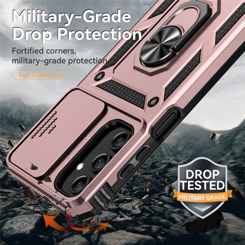Capa para Samsung Galaxy A15 5G com tampa deslizante para câmera, proteção militar contra quedas - Ouro Rosa