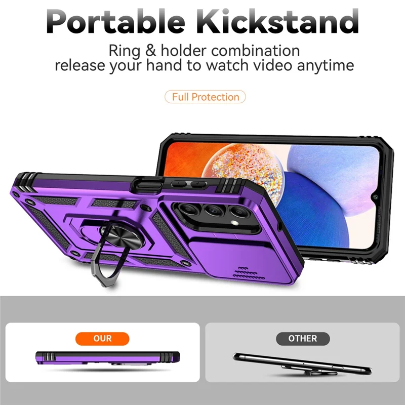 For Samsung Galaxy A15 5G Phone Case with Slide Camera Cover Military Grade Drop Protection - Purple