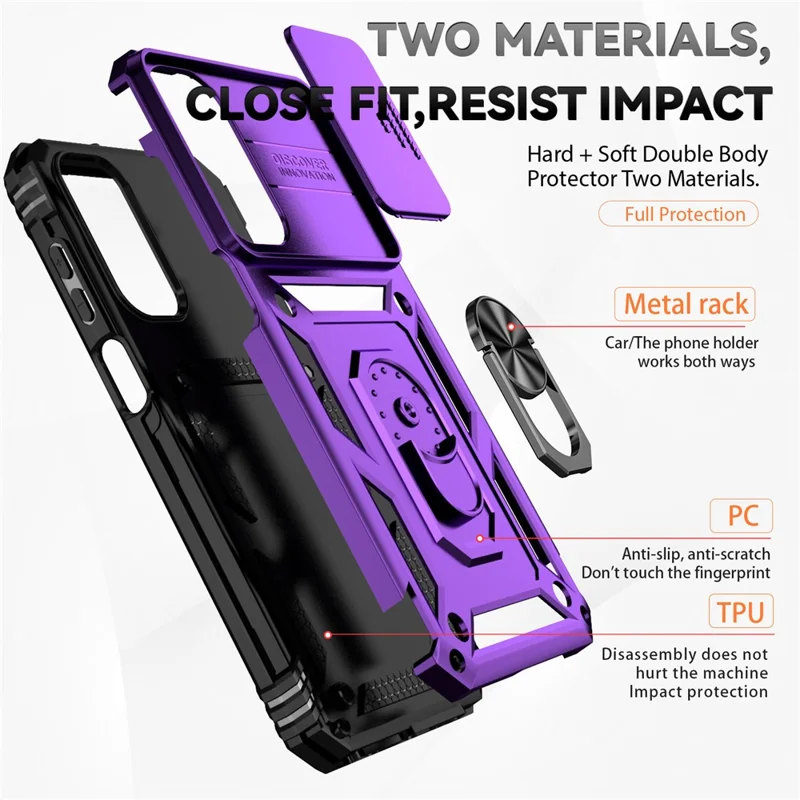 For Samsung Galaxy A15 5G Phone Case with Slide Camera Cover Military Grade Drop Protection - Purple