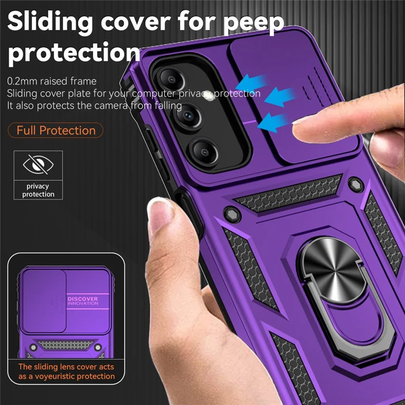 For Samsung Galaxy A15 5G Phone Case with Slide Camera Cover Military Grade Drop Protection - Purple