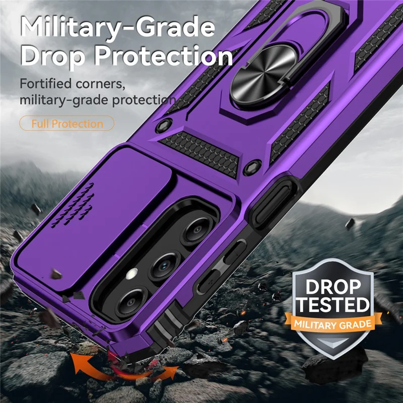 For Samsung Galaxy A15 5G Phone Case with Slide Camera Cover Military Grade Drop Protection - Purple
