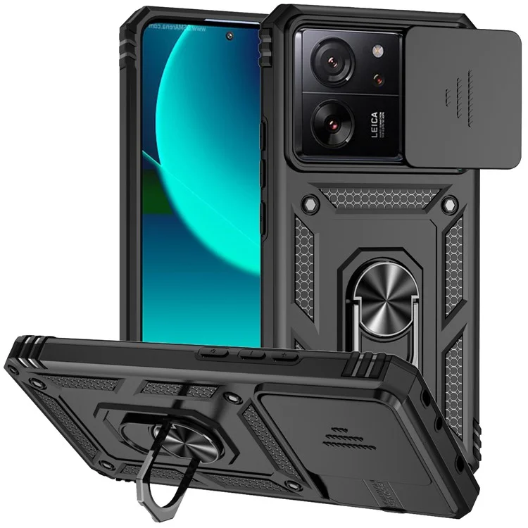 For Xiaomi 13T Pro / 13T / Redmi K60 Ultra Phone Case Camera Protection Ring Kickstand Cover - Black