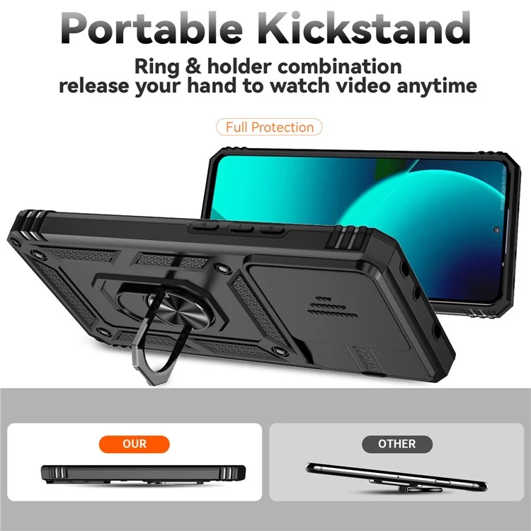 For Xiaomi 13T Pro / 13T / Redmi K60 Ultra Phone Case Camera Protection Ring Kickstand Cover - Black