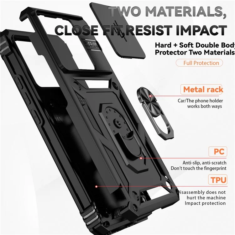 For Xiaomi 13T Pro / 13T / Redmi K60 Ultra Phone Case Camera Protection Ring Kickstand Cover - Black