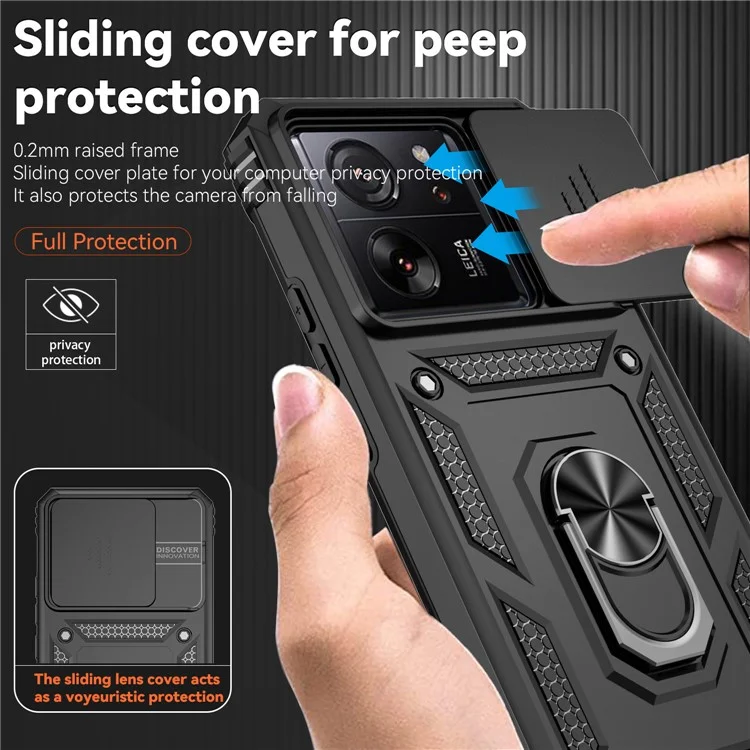 For Xiaomi 13T Pro / 13T / Redmi K60 Ultra Phone Case Camera Protection Ring Kickstand Cover - Black