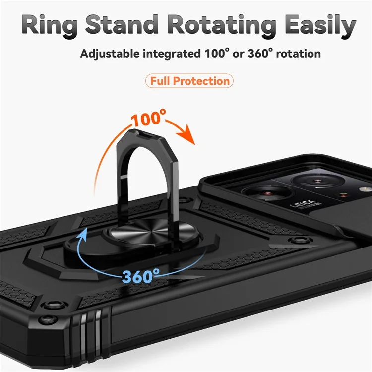 For Xiaomi 13T Pro / 13T / Redmi K60 Ultra Phone Case Camera Protection Ring Kickstand Cover - Black