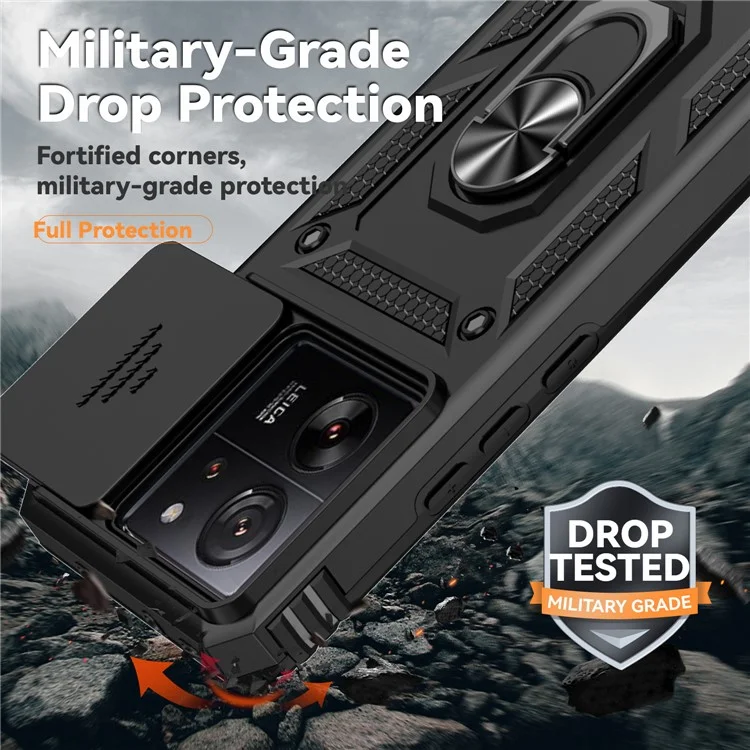 For Xiaomi 13T Pro / 13T / Redmi K60 Ultra Phone Case Camera Protection Ring Kickstand Cover - Black