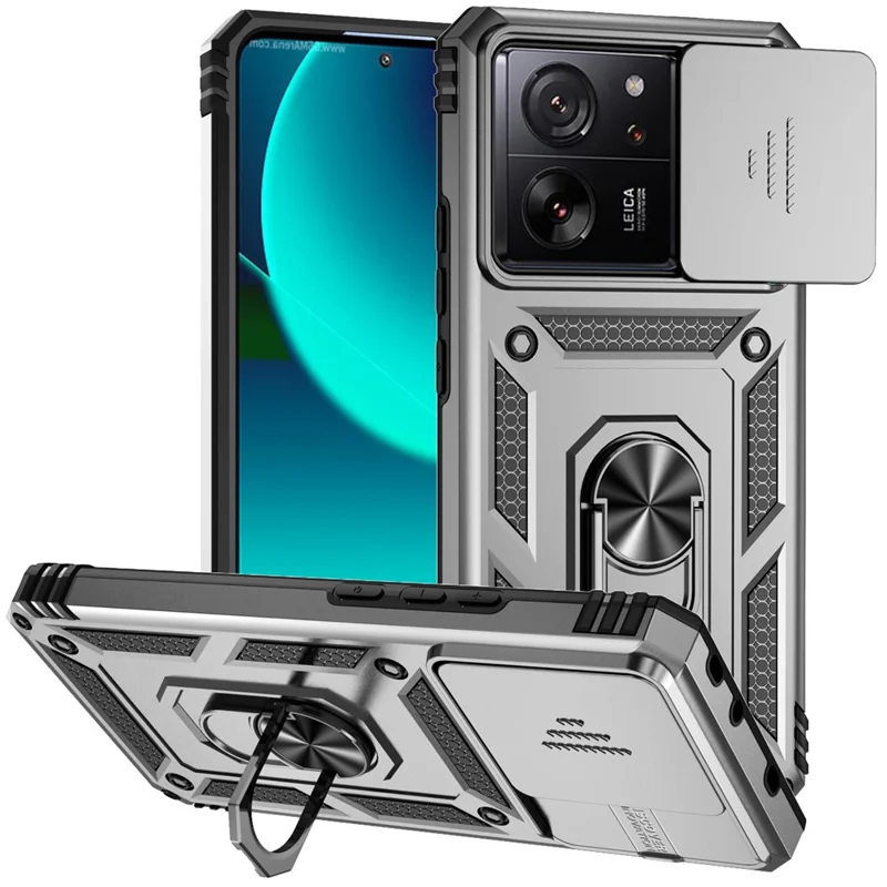 For Xiaomi 13T Pro / 13T / Redmi K60 Ultra Phone Case Camera Protection Ring Kickstand Cover - Silver