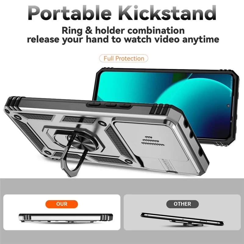 For Xiaomi 13T Pro / 13T / Redmi K60 Ultra Phone Case Camera Protection Ring Kickstand Cover - Silver