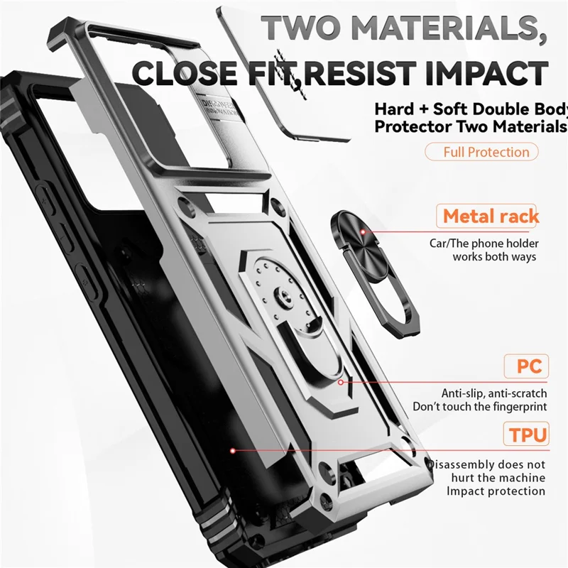 For Xiaomi 13T Pro / 13T / Redmi K60 Ultra Phone Case Camera Protection Ring Kickstand Cover - Silver