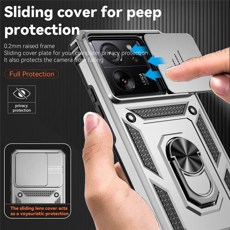 For Xiaomi 13T Pro / 13T / Redmi K60 Ultra Phone Case Camera Protection Ring Kickstand Cover - Silver