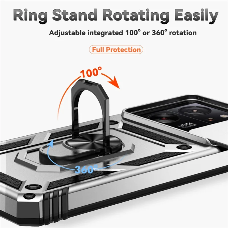For Xiaomi 13T Pro / 13T / Redmi K60 Ultra Phone Case Camera Protection Ring Kickstand Cover - Silver