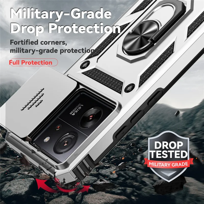 For Xiaomi 13T Pro / 13T / Redmi K60 Ultra Phone Case Camera Protection Ring Kickstand Cover - Silver