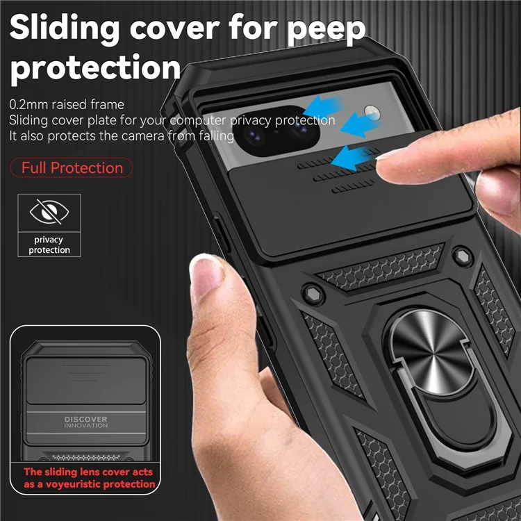 For Google Pixel 8a Phone Case PC+TPU Dual Layer Shockproof Cover Slide Camera Protection - Black