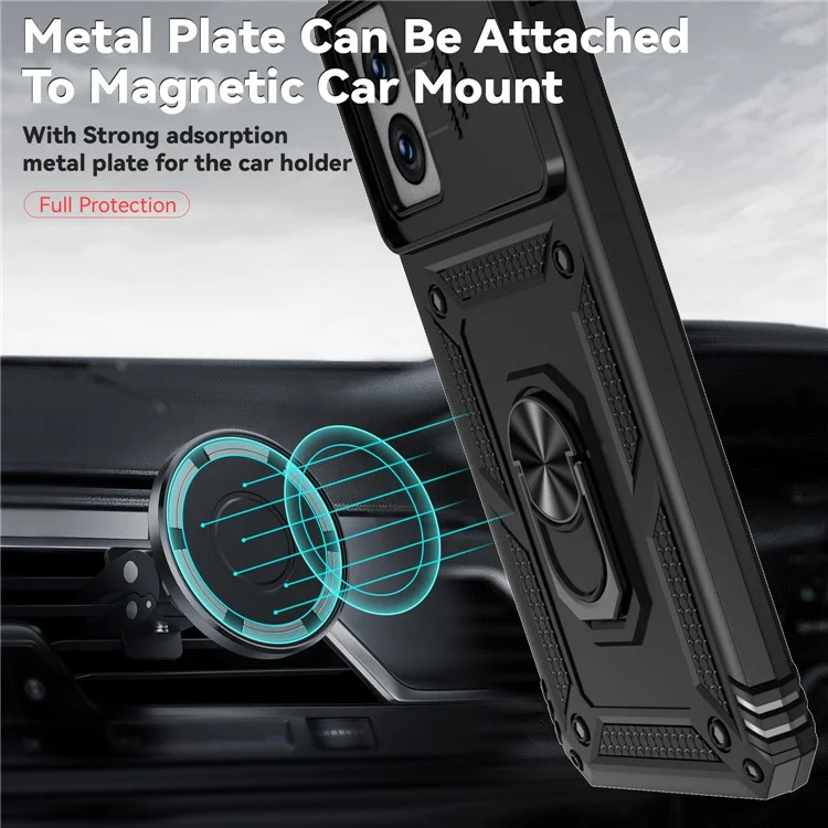 For Motorola Moto G Power (2024) Phone Case with Kickstand Slide Camera Protection Armour Cover - Black
