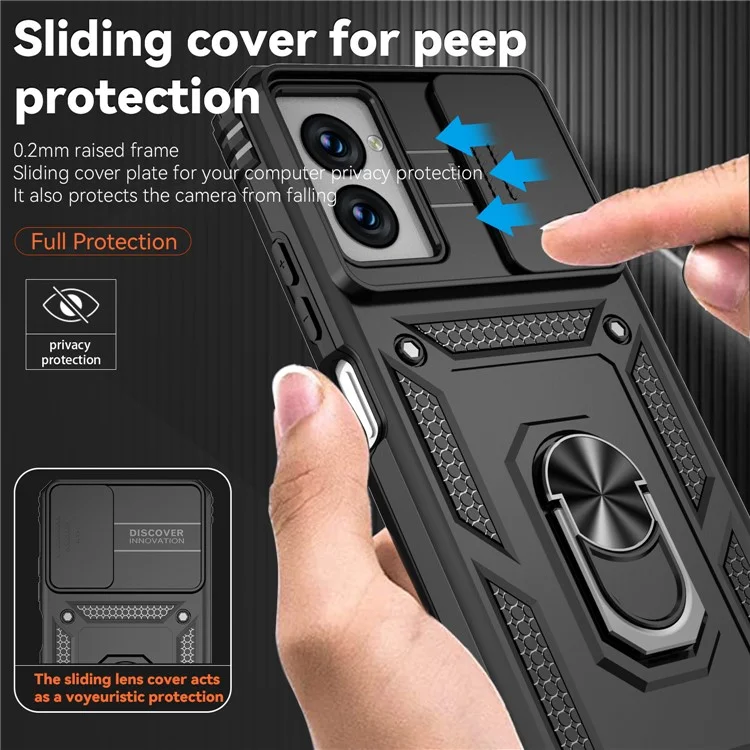 For Motorola Moto G Power (2024) Phone Case with Kickstand Slide Camera Protection Armour Cover - Black