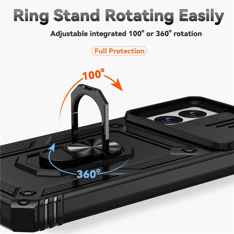For Motorola Moto G Power (2024) Phone Case with Kickstand Slide Camera Protection Armour Cover - Black