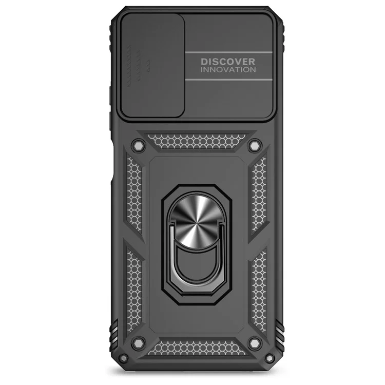 For Motorola Moto G Power (2024) Phone Case with Kickstand Slide Camera Protection Armour Cover - Black
