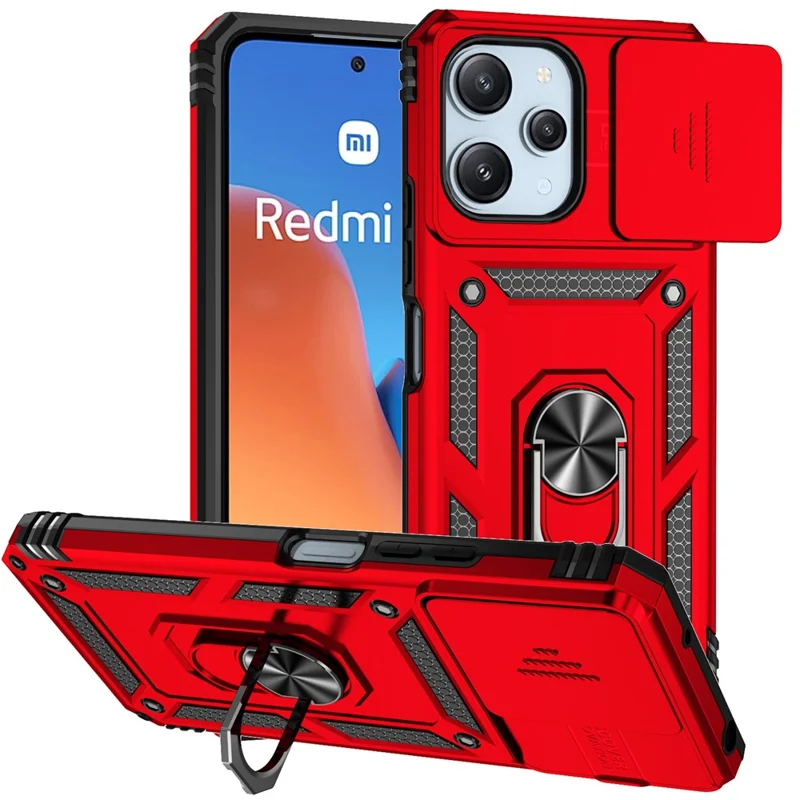 For Xiaomi Redmi 12 4G / 5G (Global) / Poco M6 Pro 5G Phone Case with Slide Camera Cover Anti-Scratch - Red