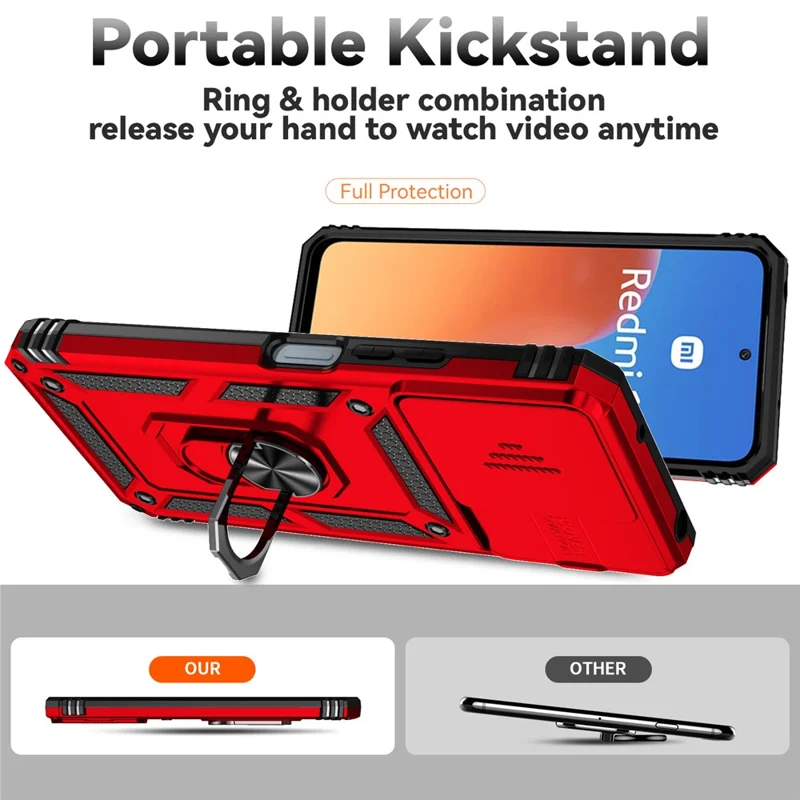 For Xiaomi Redmi 12 4G / 5G (Global) / Poco M6 Pro 5G Phone Case with Slide Camera Cover Anti-Scratch - Red