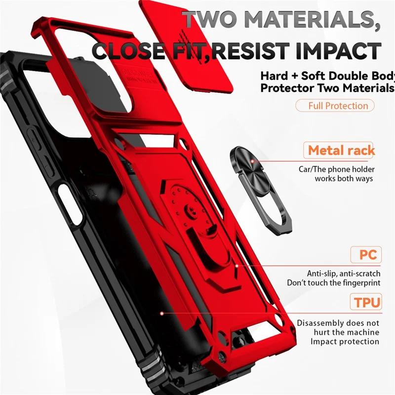 For Xiaomi Redmi 12 4G / 5G (Global) / Poco M6 Pro 5G Phone Case with Slide Camera Cover Anti-Scratch - Red