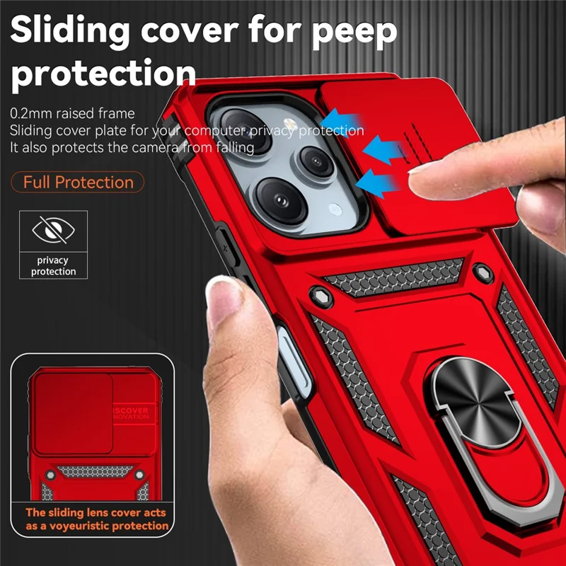 For Xiaomi Redmi 12 4G / 5G (Global) / Poco M6 Pro 5G Phone Case with Slide Camera Cover Anti-Scratch - Red