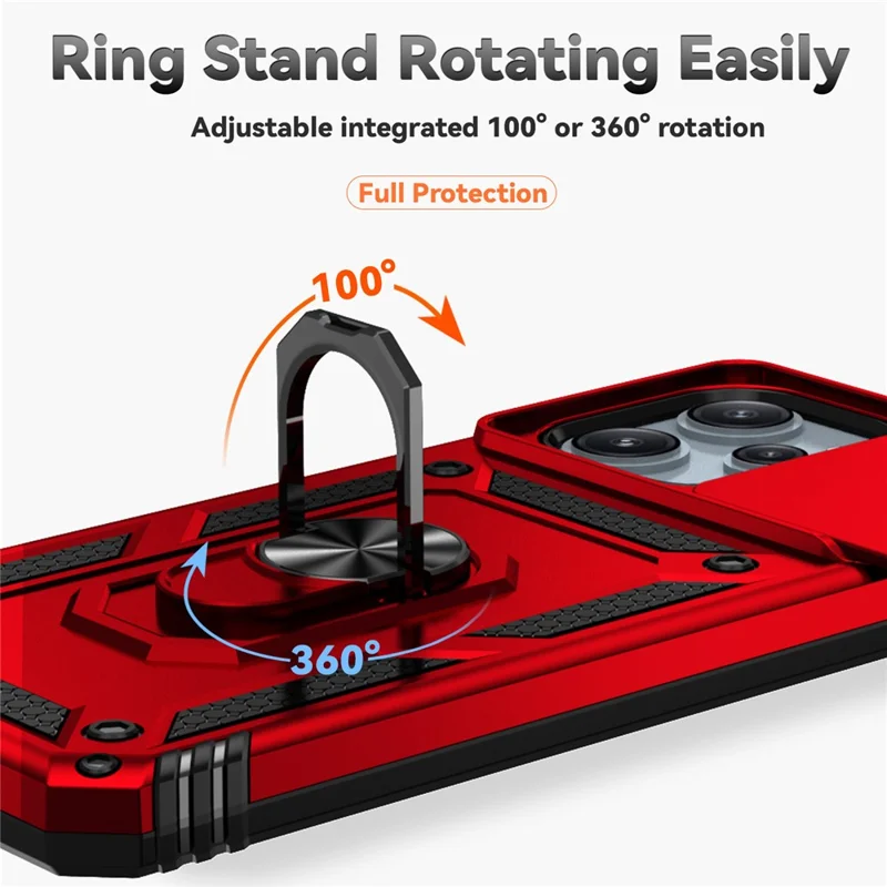 For Xiaomi Redmi 12 4G / 5G (Global) / Poco M6 Pro 5G Phone Case with Slide Camera Cover Anti-Scratch - Red