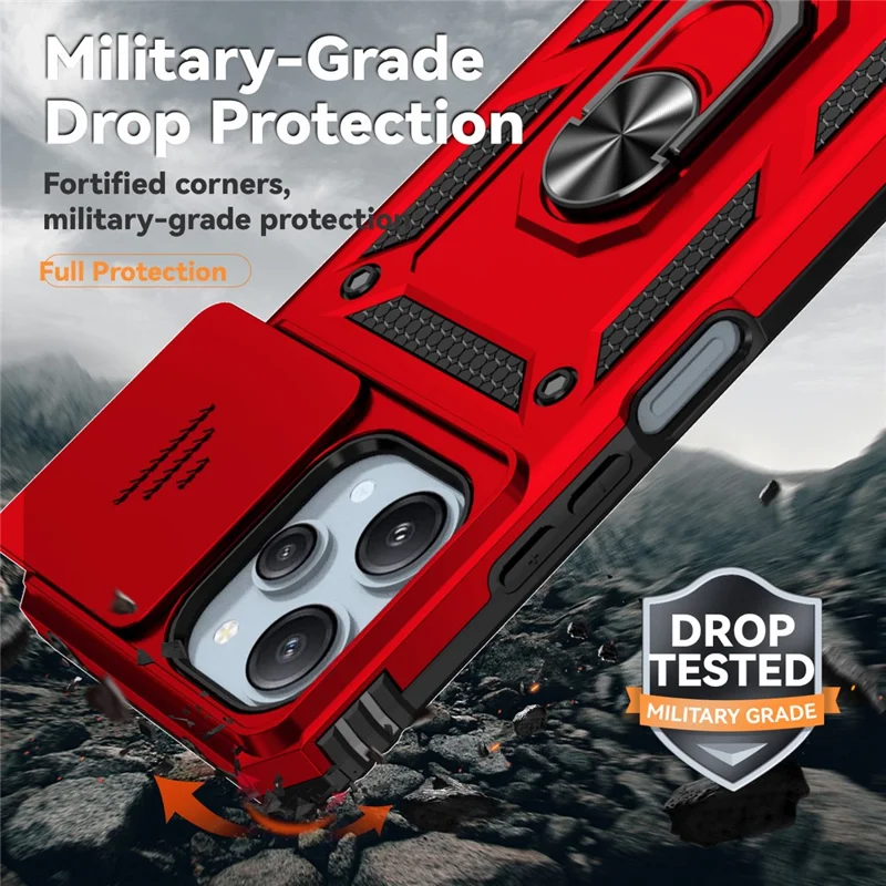 For Xiaomi Redmi 12 4G / 5G (Global) / Poco M6 Pro 5G Phone Case with Slide Camera Cover Anti-Scratch - Red