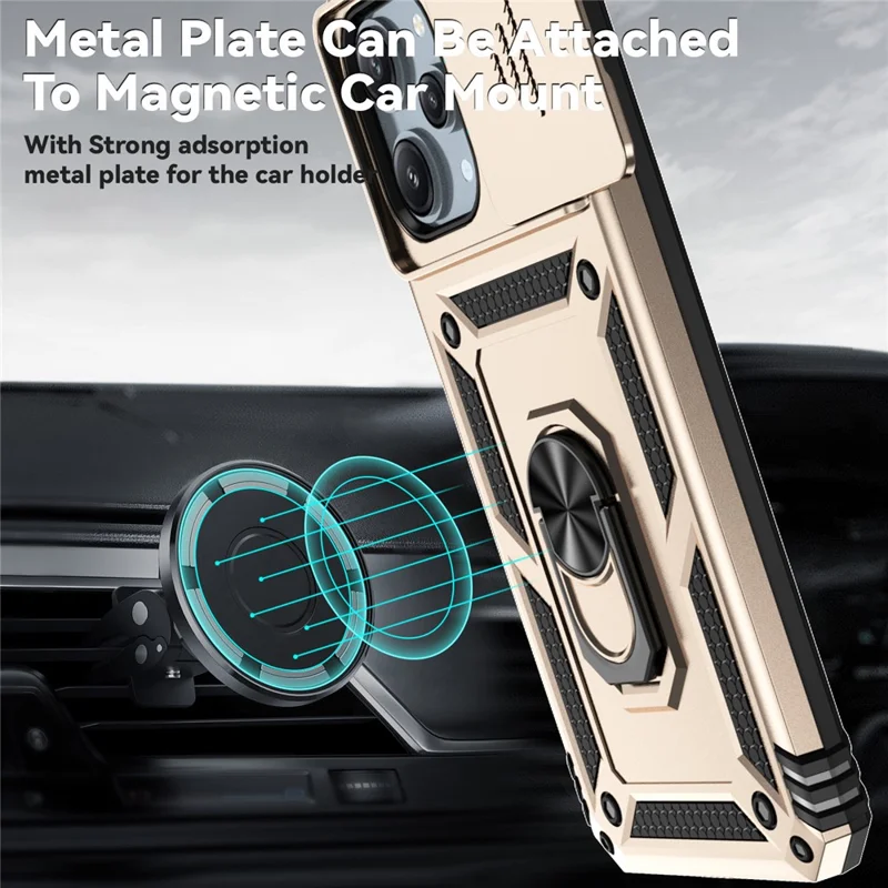 For Xiaomi Redmi 12 4G / 5G (Global) / Poco M6 Pro 5G Phone Case with Slide Camera Cover Anti-Scratch - Gold