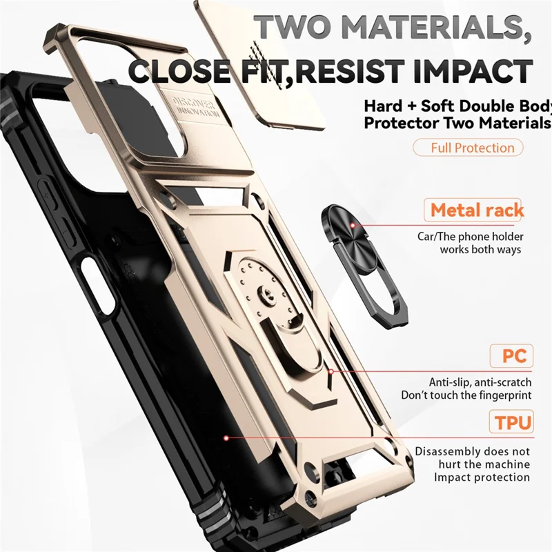 For Xiaomi Redmi 12 4G / 5G (Global) / Poco M6 Pro 5G Phone Case with Slide Camera Cover Anti-Scratch - Gold