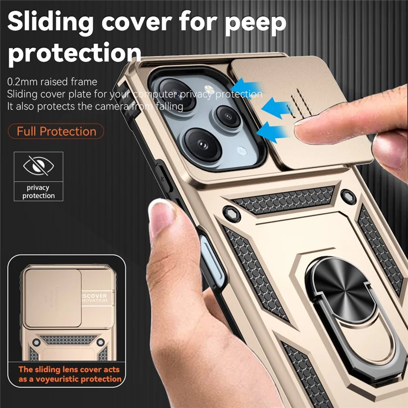For Xiaomi Redmi 12 4G / 5G (Global) / Poco M6 Pro 5G Phone Case with Slide Camera Cover Anti-Scratch - Gold