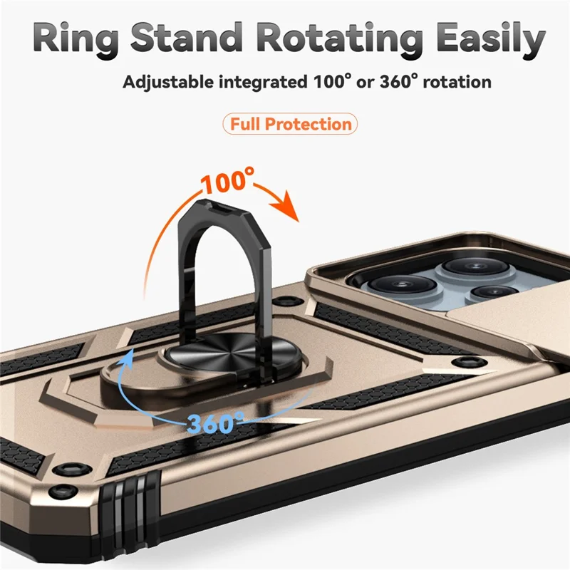 For Xiaomi Redmi 12 4G / 5G (Global) / Poco M6 Pro 5G Phone Case with Slide Camera Cover Anti-Scratch - Gold