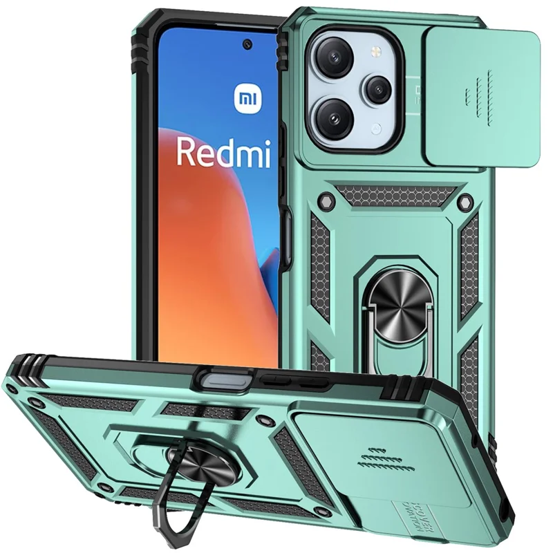 For Xiaomi Redmi 12 4G / 5G (Global) / Poco M6 Pro 5G Phone Case with Slide Camera Cover Anti-Scratch - Green
