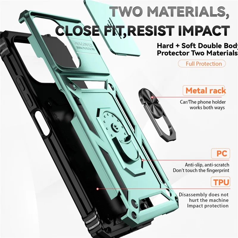 For Xiaomi Redmi 12 4G / 5G (Global) / Poco M6 Pro 5G Phone Case with Slide Camera Cover Anti-Scratch - Green