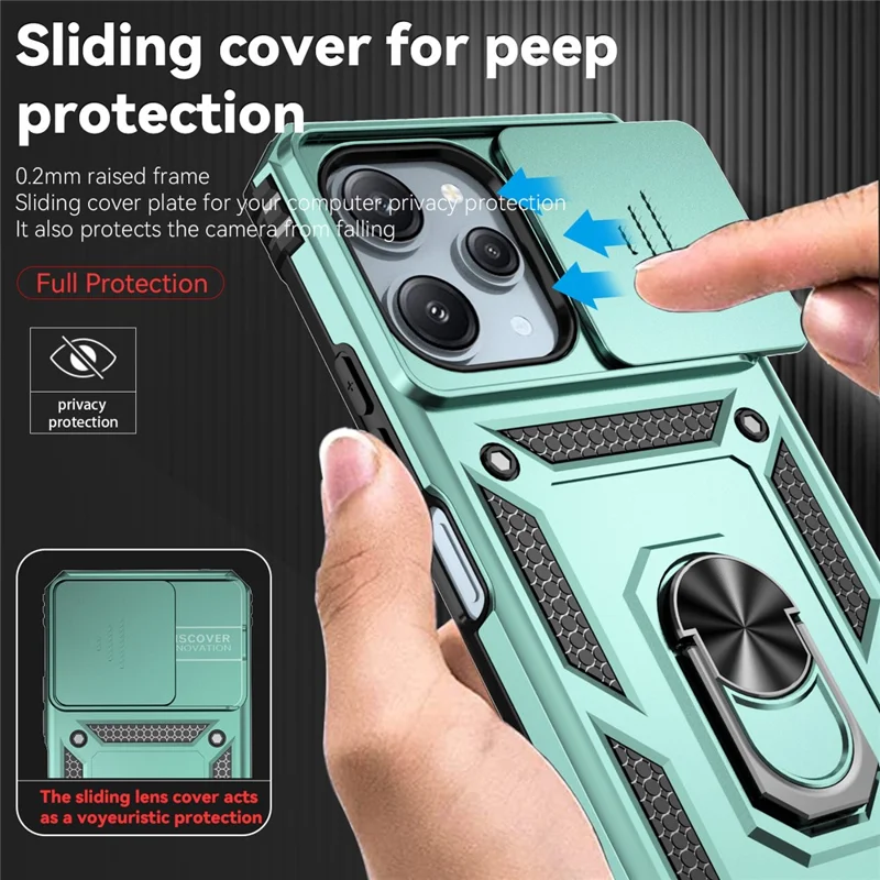 For Xiaomi Redmi 12 4G / 5G (Global) / Poco M6 Pro 5G Phone Case with Slide Camera Cover Anti-Scratch - Green