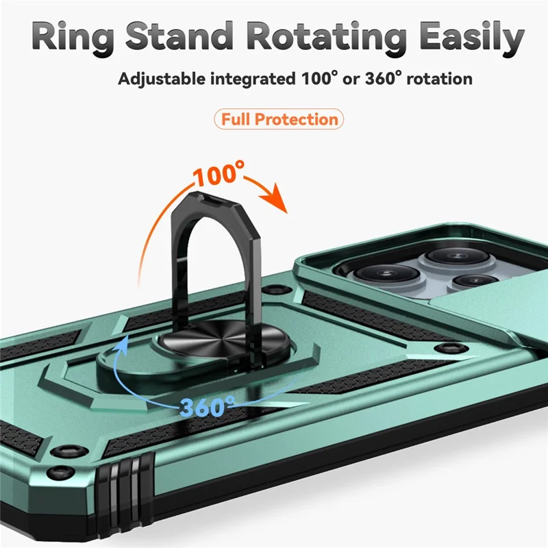 For Xiaomi Redmi 12 4G / 5G (Global) / Poco M6 Pro 5G Phone Case with Slide Camera Cover Anti-Scratch - Green