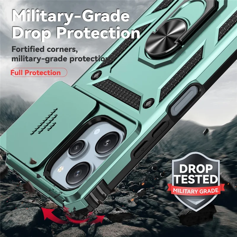 For Xiaomi Redmi 12 4G / 5G (Global) / Poco M6 Pro 5G Phone Case with Slide Camera Cover Anti-Scratch - Green